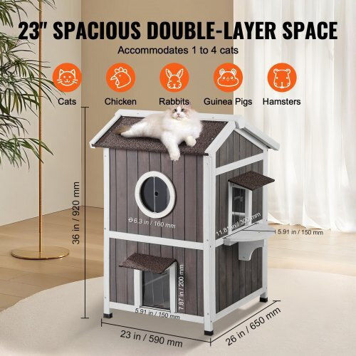 Two-Story Wooden Cat House with Roof & Doors Vevor Fwsmzmbhsscssfkxhv0