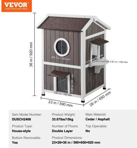 Two-Story Wooden Cat House with Roof & Doors Vevor Fwsmzmbhsscssfkxhv0