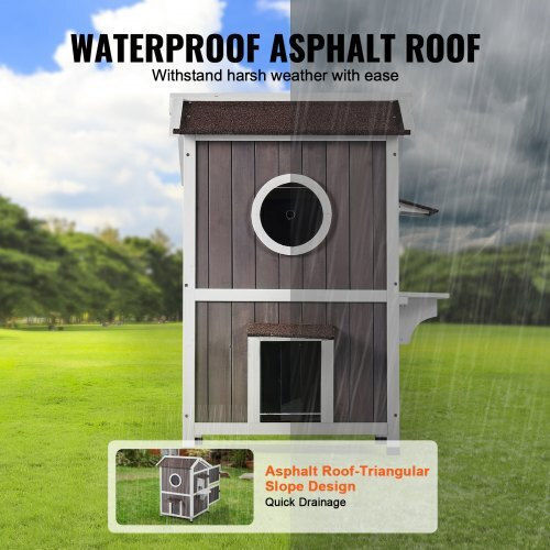 Two-Story Wooden Cat House with Roof & Doors Vevor Fwsmzmbhsscssfkxhv0