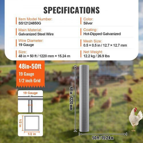 Vevor Galvanized Chicken Wire 1.2x15.24m