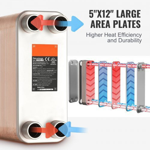 Vevor Εναλλάκτης Θερμότητας 100 Πλακών 4*1-1/4" Mnpt 5"x12" Ανοξείδωτο 316l Qhbshrq51210ih0z3v0