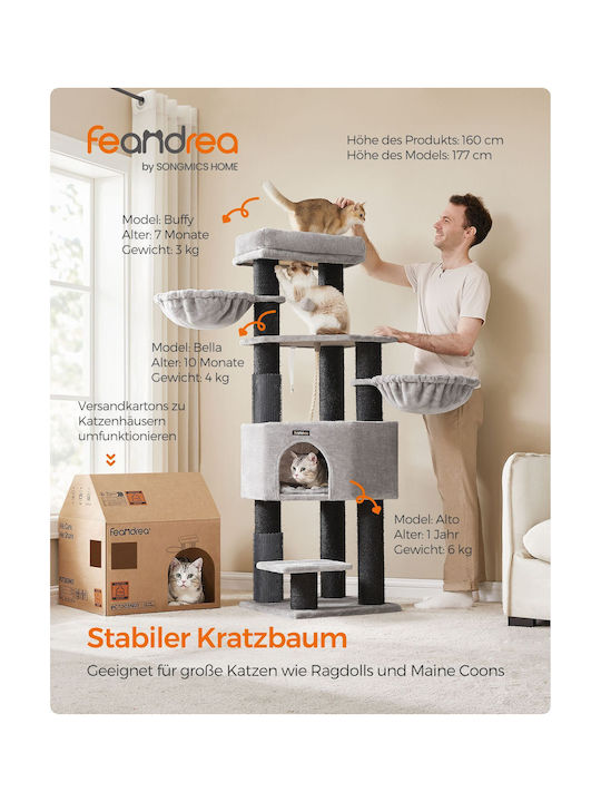Feandrea Scratching Post Cat Trees Gray 50x50x160cm