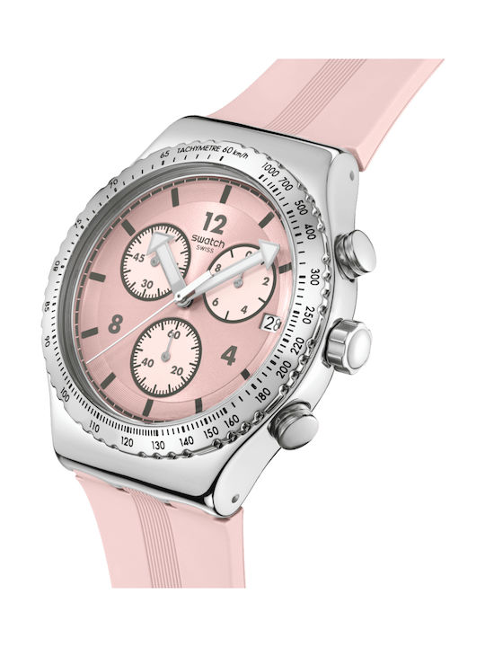 Swatch Swatch Γυναικείο Ρολόι Χρονογράφος Μπαταρίας με Ροζ Καουτσούκ Λουράκι