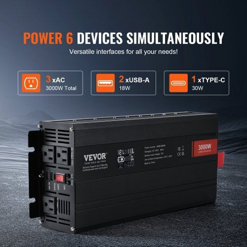 Vevor модифициран синусоидален инвертор 3000W DC12V AC230V LCD екран CE FCC XZXNBQ3000WX61GMMV2