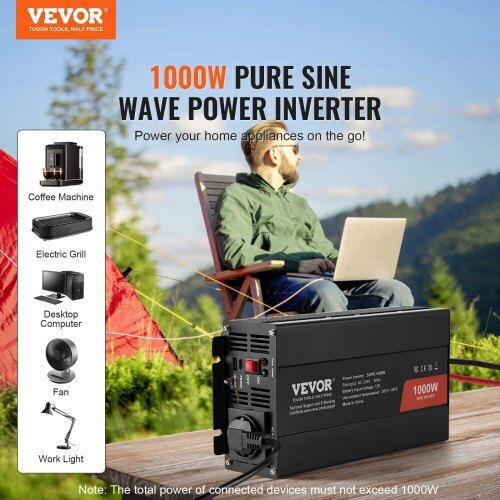 Vevor Καθαρός Ημιτονοειδής Μετατροπέας 1000w Dc12v Ac230v Τηλεχειριστήριο Ce Fcc Czxnbq1000wcilwt2v2