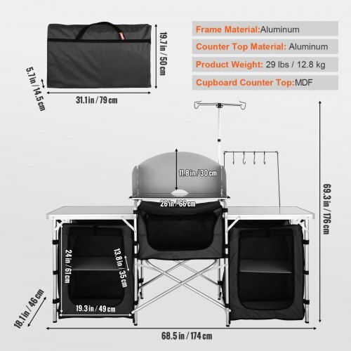 Vevor Τραπέζι Αλουμινίου για Camping Πτυσσόμενο 174x176x46cm Μαύρο