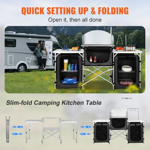 Vevor Τραπέζι Αλουμινίου για Camping Πτυσσόμενο 174x176x46cm Μαύρο