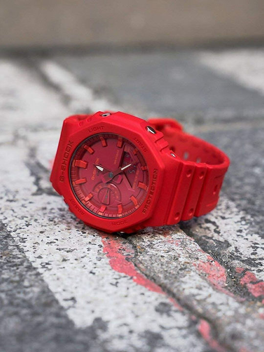 Casio G-Shock Analog/Digital Men's Watch 49mm Chronograph Battery with Red Rubber Strap
