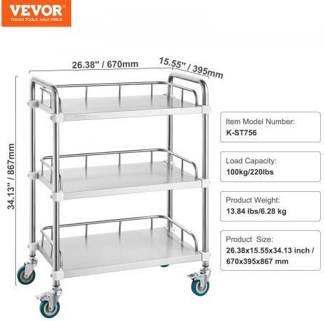 Vevor Καρότσι Επαγγελματικής Κουζίνας Υ86.7xΠ67xΒ39.5cm