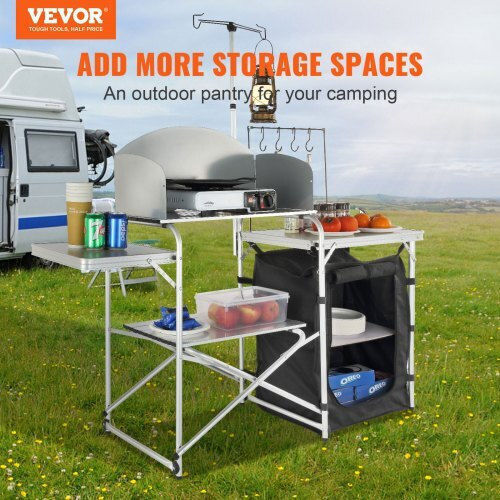 Vevor Folding Portable Camping Kitchen Table 1 Cabinet & Wind Protector