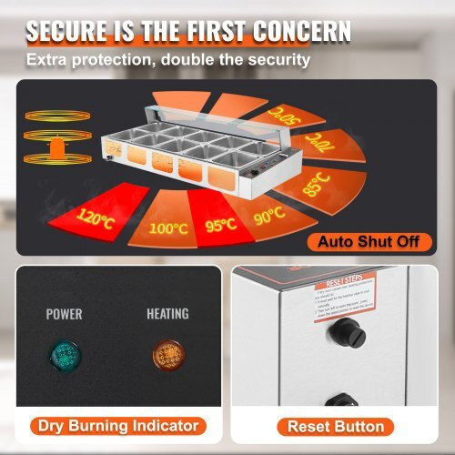 Încălzitor electric de alimente Vevor 12*5qt protecție din sticlă