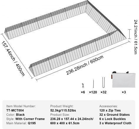 Vevor Metallic Poultry Coop Length 2.36 m