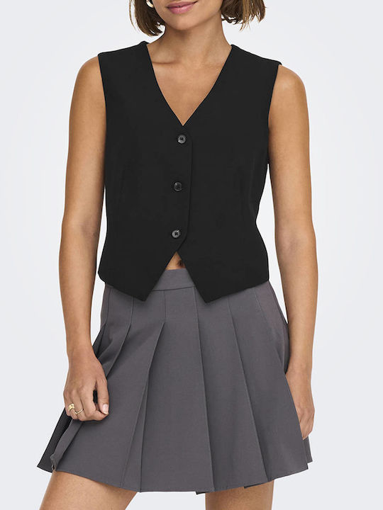 Only Life Women's Vest with Buttons Black