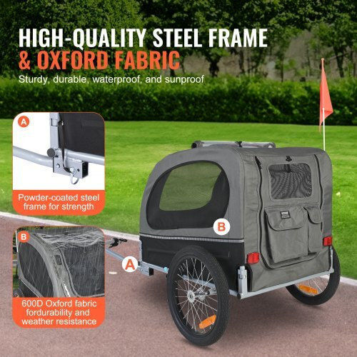Vevor Dog Bicycle Trailer Up to 40 Kg Black Grey Tcscwzxctc106aqokv0