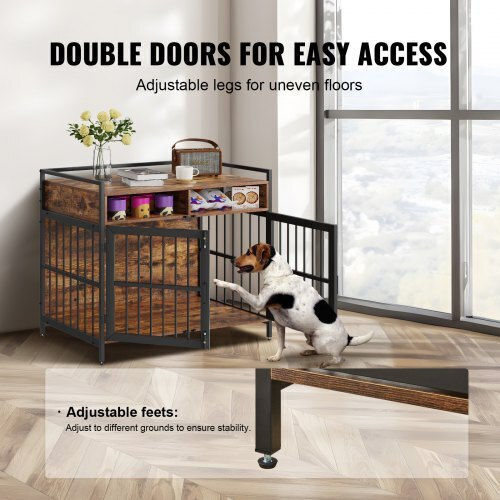 Vevor Dog Wire Cage Large Brown 104x59.9x57cm