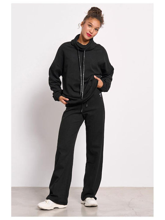 High Waist Sweatpants Flared Black