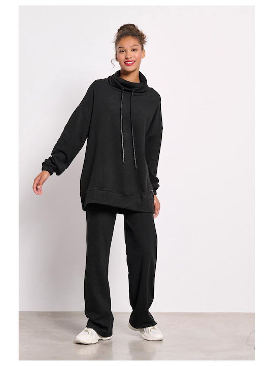 High Waist Sweatpants Flared Black