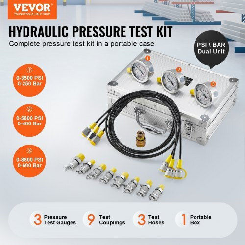 Vevor Hydraulic Test Set Excavators 3 Manometers 9 Connections 3 Hoses Jxybz3t9g000xhz9iv0