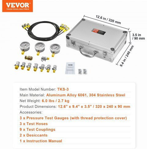 Vevor Hydraulic Test Set Excavators 3 Manometers 9 Connections 3 Hoses Jxybz3t9g000xhz9iv0