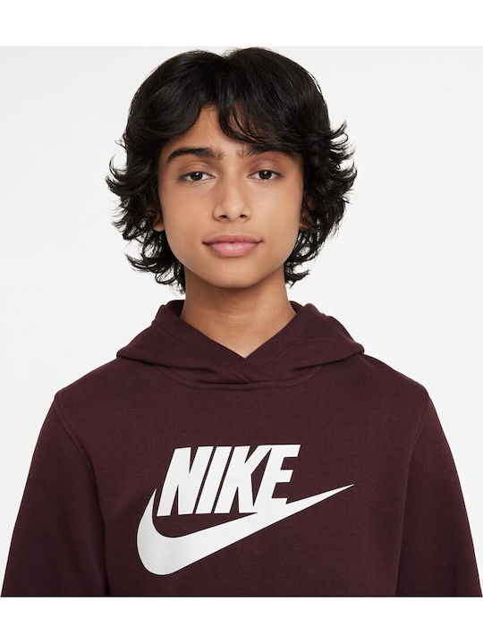 Fleece Kids Sweatshirt with Hood and Pockets Burgundy Sportswear Club