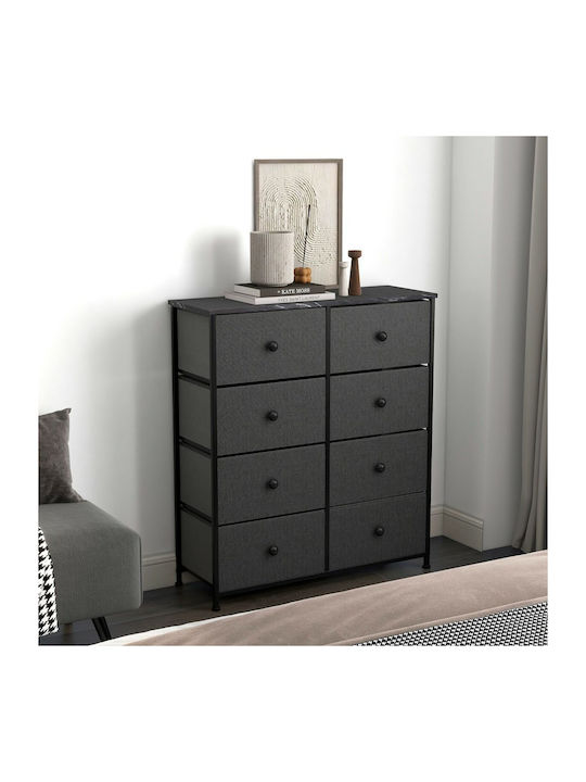 Wooden Chest of Drawers Grey Marble with Fabric Coating 80x30x81cm