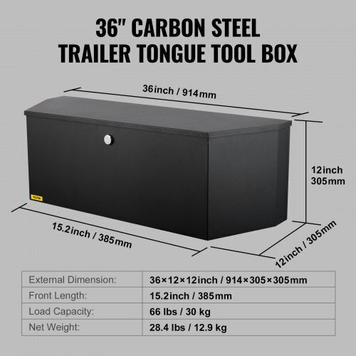 Vevor Trailer Storage Box 36x12x12 Inches Carbon Steel + Lock T36x12x12inchj5v8v0