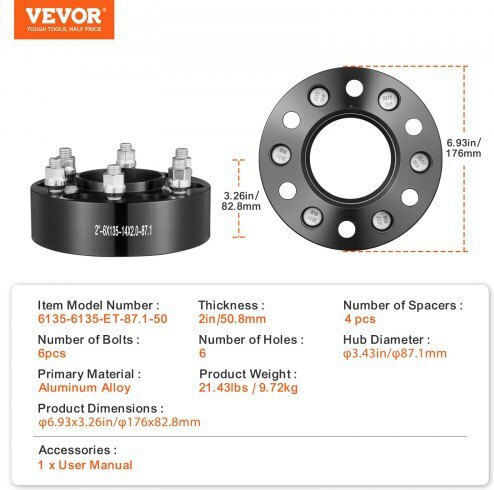 Vevor Wheel Spacers 6x5.3" 6 Lug 4 Pcs Black Lssflp2yc6x5cpxdcv0