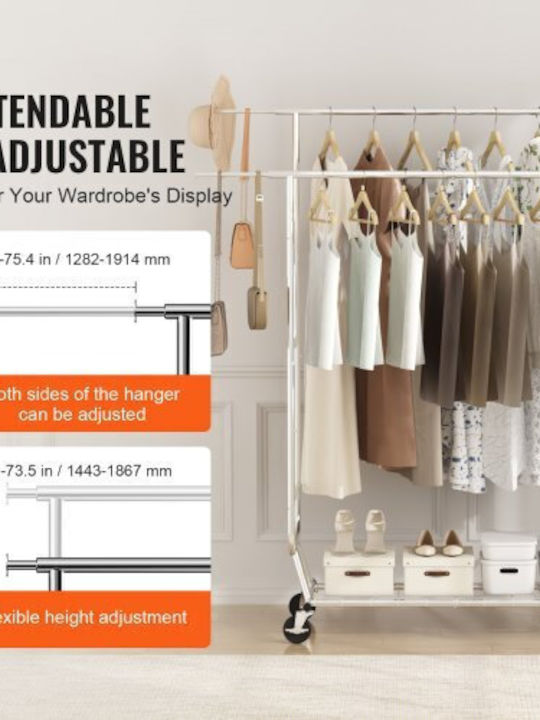Vevor Wheeled Floor Garment Rack made of Metal Silver 54.5x21.5cm