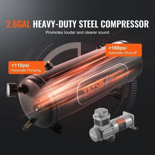 Vevor Train Horn Set 4 Trumpets Air Compressor 160 Psi Tank 2.6 Gal Qlbycqgtz12vb362gv9