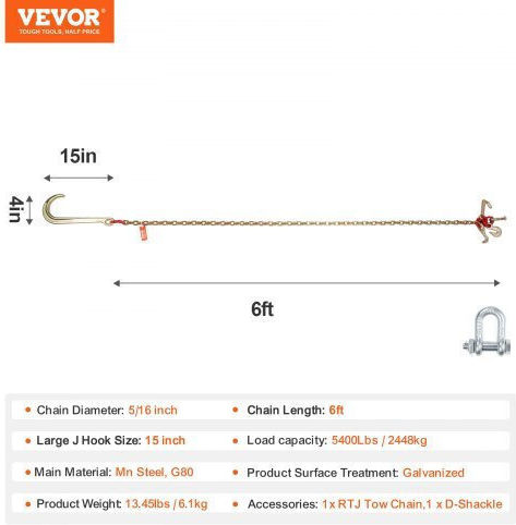 Αλυσίδα Ρυμούλκησης Vevor 5/16"x6' G80 Γάντζους J & Rtj Rtjgtlmgdx1jfwhvrv0