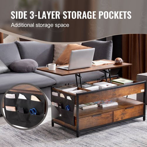 Rectangular Central Coffee Table Wooden with Lifting Mechanism Brown M100xW49.8xH48cm