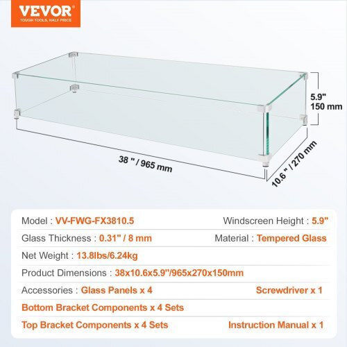 Vevor Γυάλινο Προστατευτικό Τζακιού 38x Διάφανο