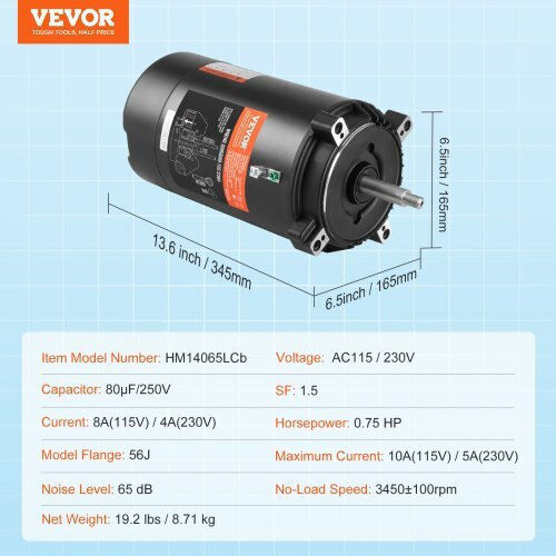 Vevor Pool Water Pump Filter Single-Phase with Power 0.75hp