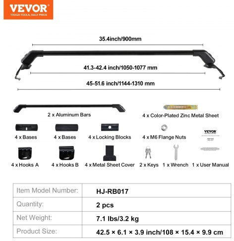Vevor Universal Roof Bar Vehicles Without Rails Aluminum Lock Hgjtykllcdklot0k8v0