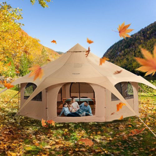 Vevor Σκηνή Camping Teepee Μπεζ 4 Εποχών για 8 Άτομα 500x500x280εκ.