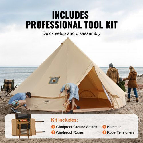 Vevor Σκηνή Camping Teepee Μπεζ 4 Εποχών για 12 Άτομα 700x700x350εκ.