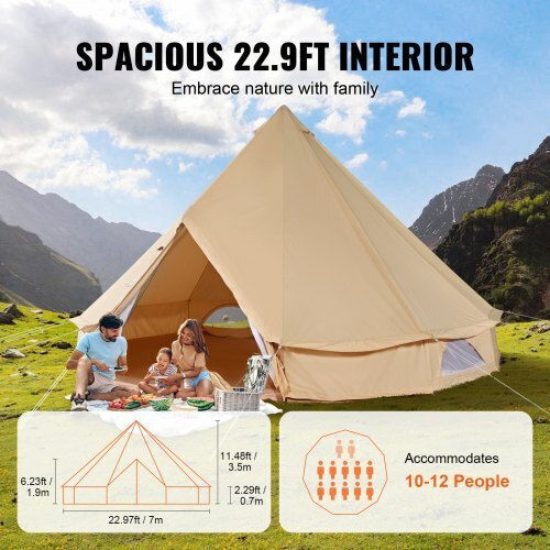 Vevor Σκηνή Camping Teepee Μπεζ 4 Εποχών για 12 Άτομα 700x700x350εκ.