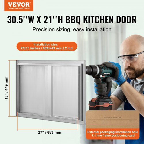 BBQ Door Vevor 774x532 mm Stainless Steel Double Outdoor Kitchen Door Smabscjmys30bvnbsv0