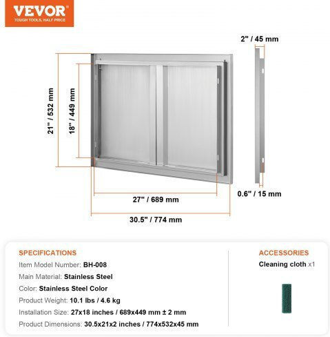 BBQ Door Vevor 774x532 mm Stainless Steel Double Outdoor Kitchen Door Smabscjmys30bvnbsv0