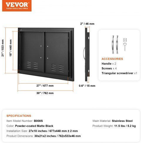 BBQ Door Vevor 762x533 mm Double Outdoor Kitchen Smmbscjmhs30rl2l0v0