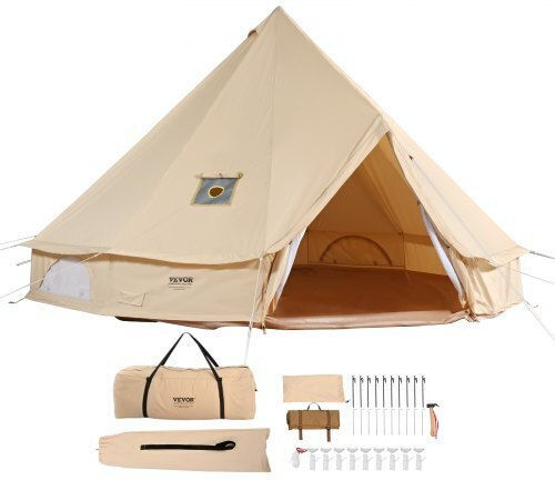 Vevor Σκηνή Camping Teepee Μπεζ 4 Εποχών για 4 Άτομα 300x300x200εκ.