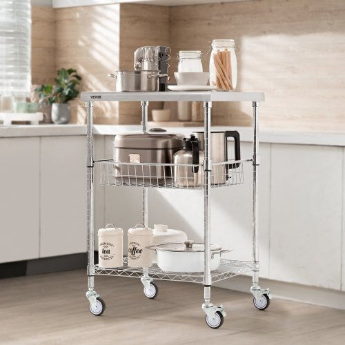 Vevor Commercial Kitchen Food Cart for Dish Baskets H92.964xW50.8xD60.96cm