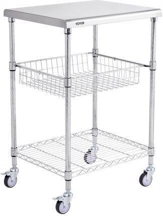 Vevor Commercial Kitchen Food Cart for Dish Baskets H92.964xW50.8xD60.96cm