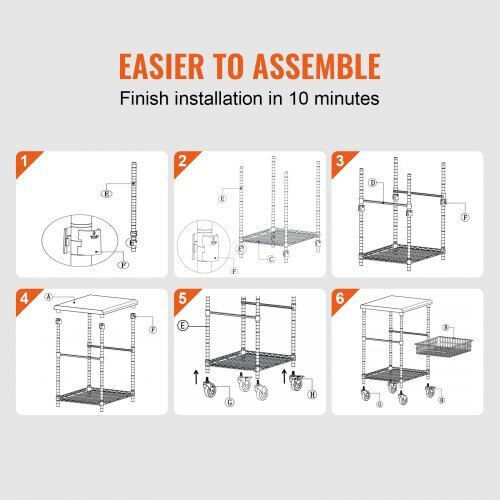 Vevor Commercial Kitchen Food Cart for Dish Baskets H92.964xW50.8xD60.96cm