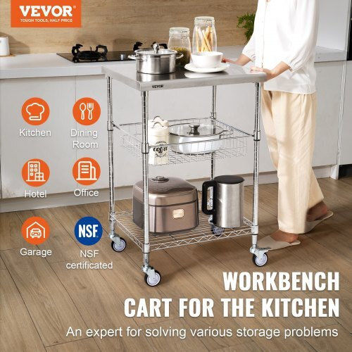 Vevor Commercial Kitchen Food Cart for Dish Baskets H92.964xW50.8xD60.96cm