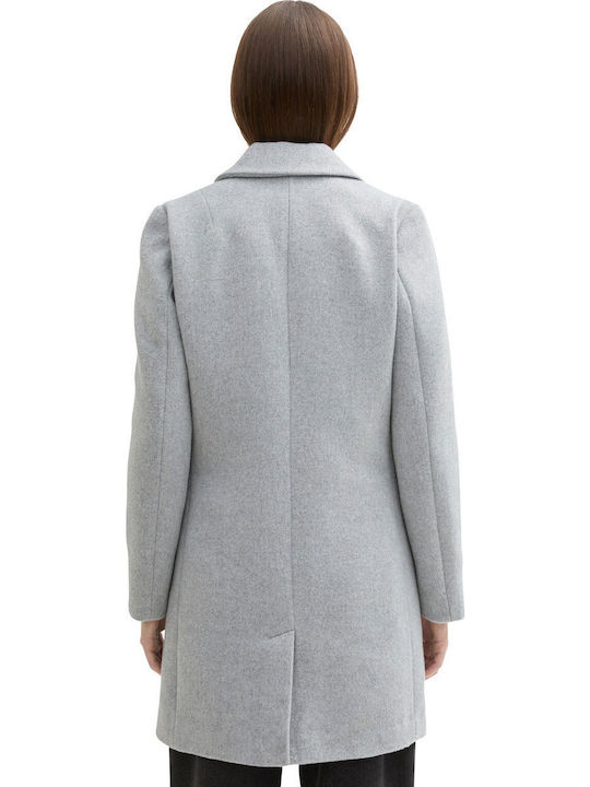 Women's Cement Grey Mélange Coat with Buttons