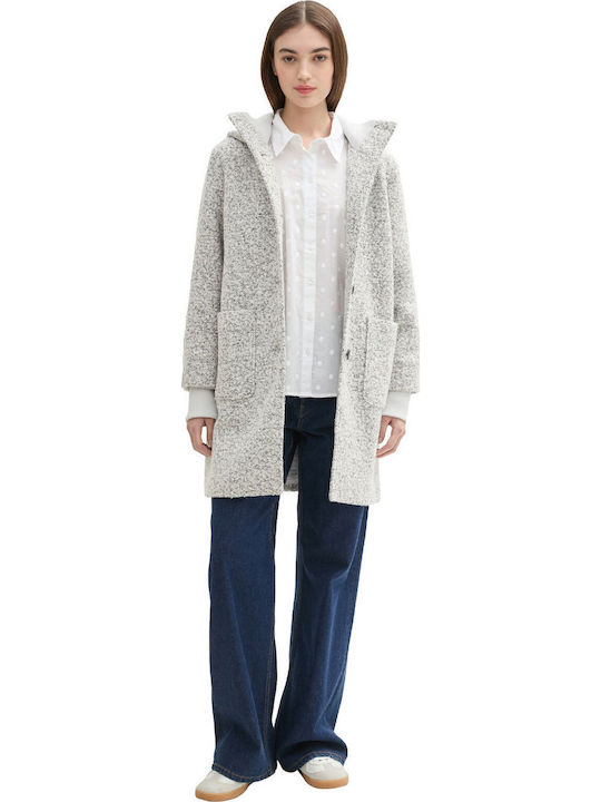 Gelockt Damen White Black Boucle Mantel mit Knöpfen