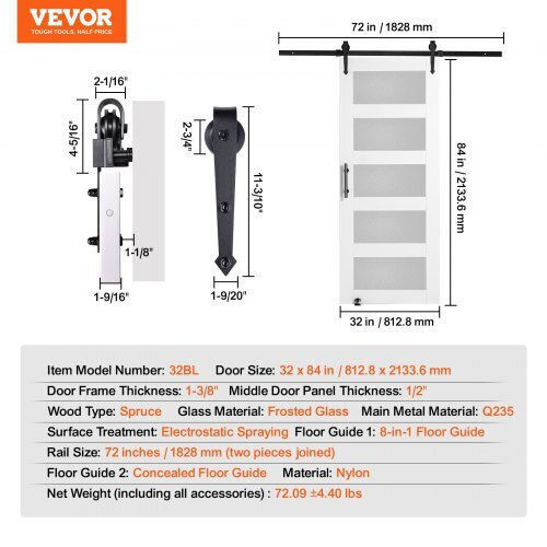 Vevor Μηχανισμός Συρόμενης Πόρτας 76.2cm