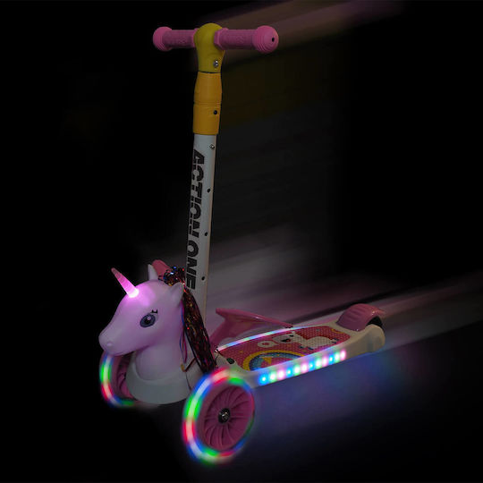 Action One Kids 3-Wheel Foldable Scooter Flying Unicorn Pink