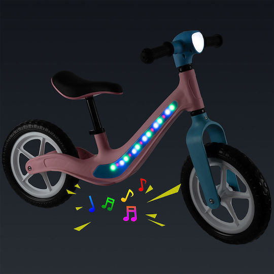 Bicicletă de echilibru pentru copii Action One cu lumini și muzică, 12 inch, roz